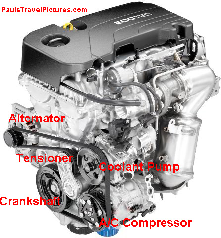 2016-2019 GM Chevrolet Cruze Ecotec LE2 1.4L Turbocharged I4 Engine Serpentine Accessory Belt Routing Diagram