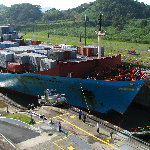 Miraflores Locks & Panamax Cargo Ship